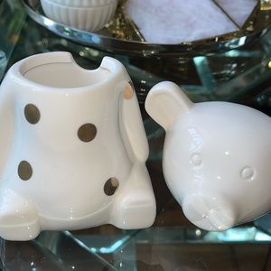 Ceramic white bear with gold polkas